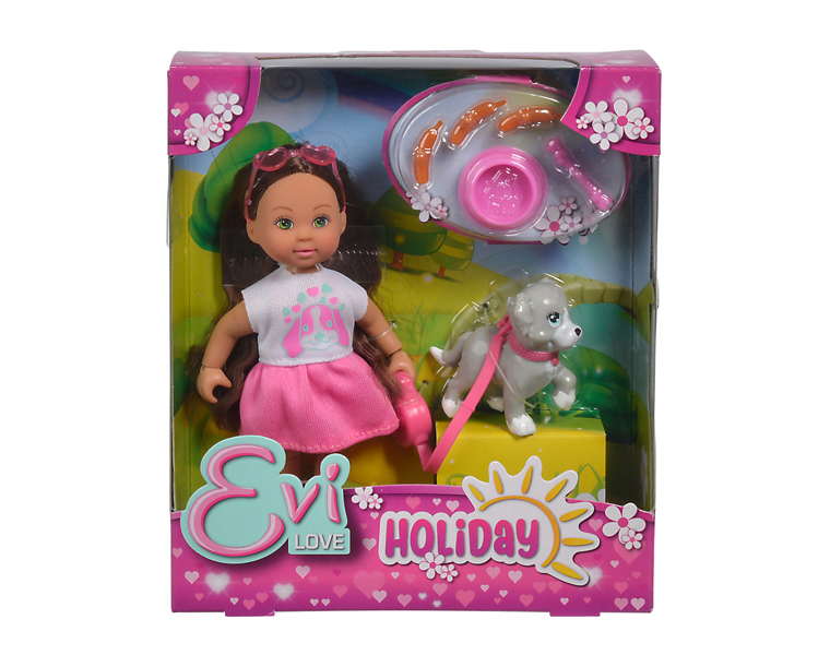 Кукла Еви из серии Holiday, с собачкой и аксессуарами, 12 см.  